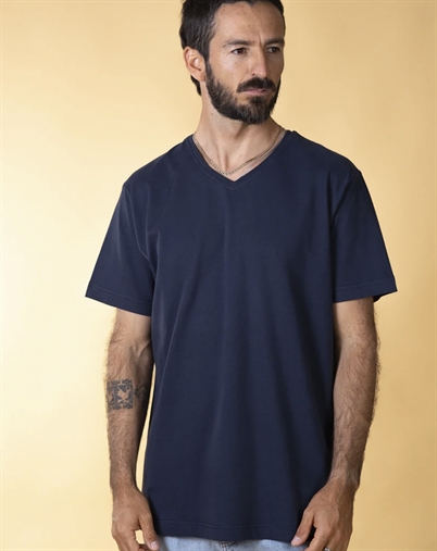 Elsk - V-Neck Mens Brushed T-Short - Dark Navy